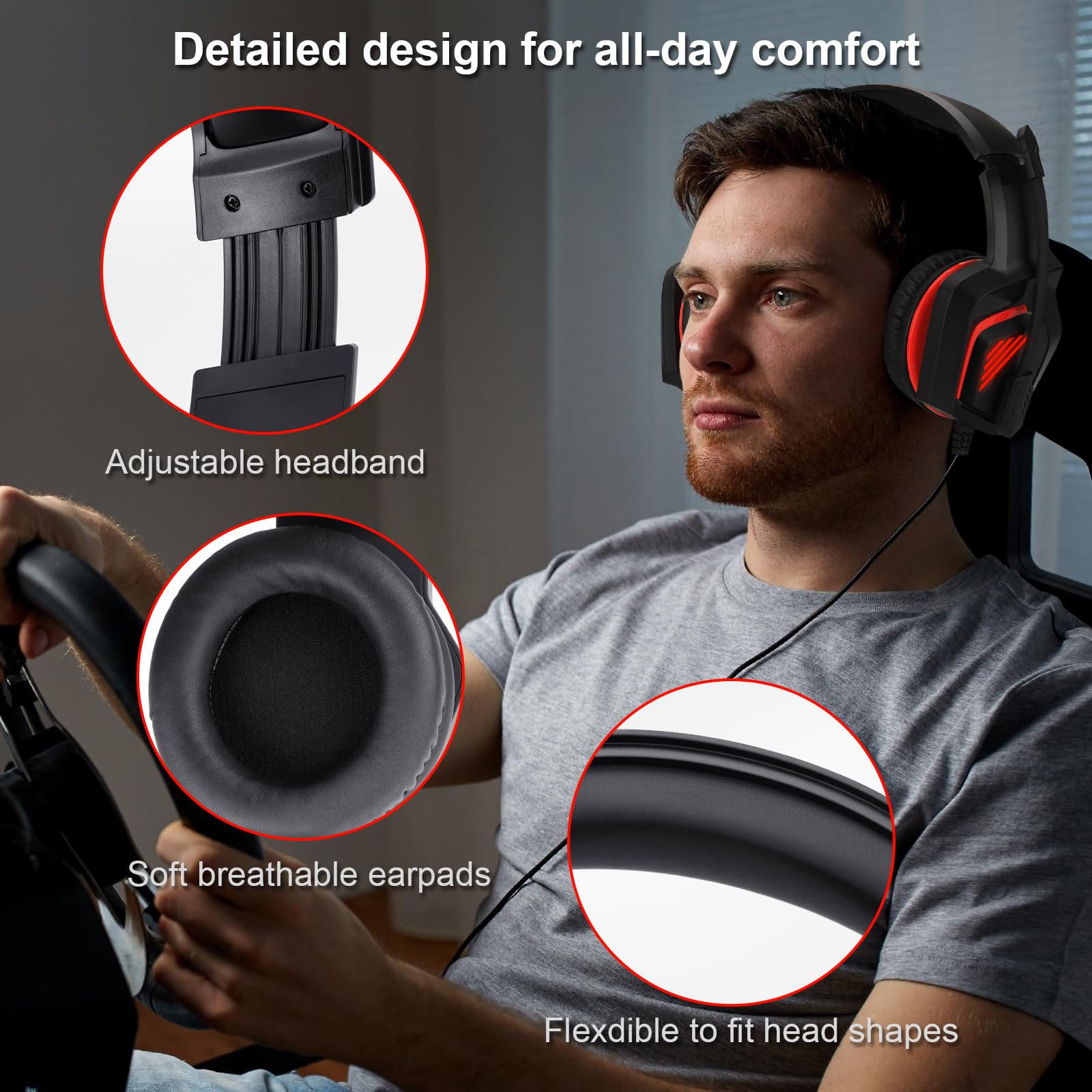 Auriculares estéreo con cable para juegos para PS4, PS5, nuevo controlador Xbox One, PSP, PC, laptop, tablet, auriculares sobre la oreja con puerto de 3.5 mm con micrófono, envolvente de