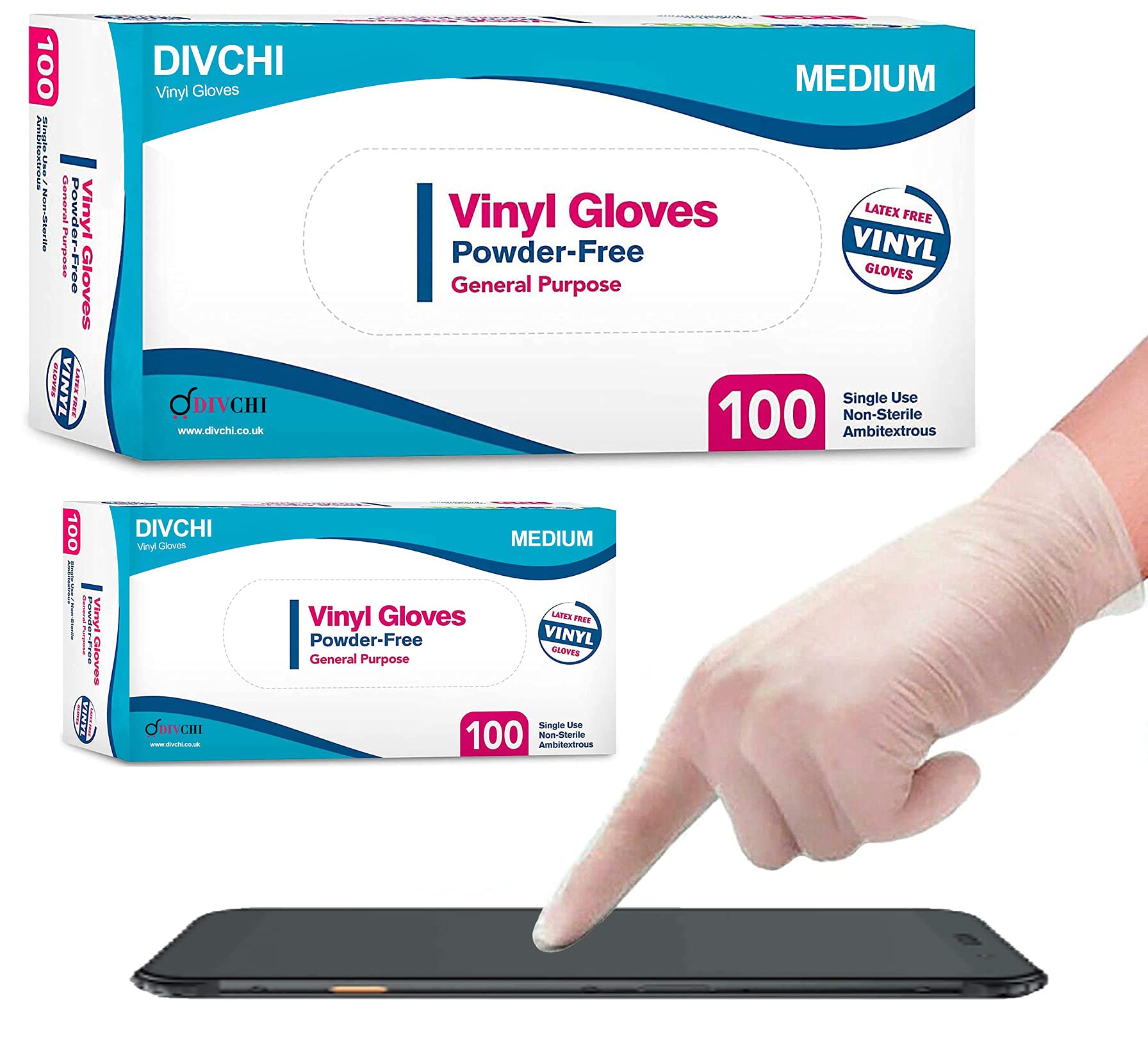 DIVCHI Disposable Gloves Latex-Free Clear Vinyl Gloves [200-Count] Powder-Free All-Purpose Gloves, Dispenser Box Gloves 200 Pieces - Medium Large Gloves (Pack of 200)