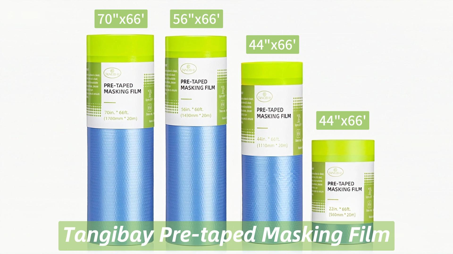 Image of Tangibay Pre-Taped Masking Film for Painting - 22 inch x 66' Painters Plastic Sheeting with Automotive Paint Tape and Drape for Covering Cars, Walls, Windows and Furniture Protection (2 Rolls)