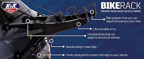 Miniatura 3 de K&K Auto Accessories Portabicicletas compacto para 2 bicicletas, soporte de bicicleta de alta calidad para montar en el maletero de campo traviesa,