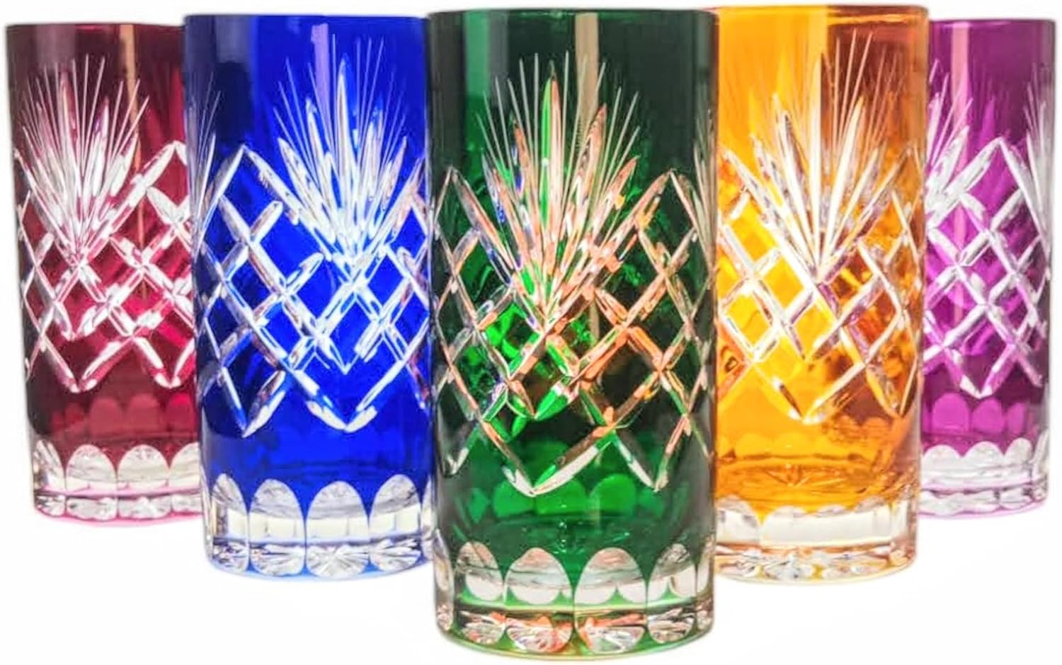 MaRika Crystal Water Glasses and Drinking Glasses 320 ml - Colourful Hand-Decorated Elegant Glass - Set of 6 in Gift Box, Perfect for Everyday Use and as a Gift