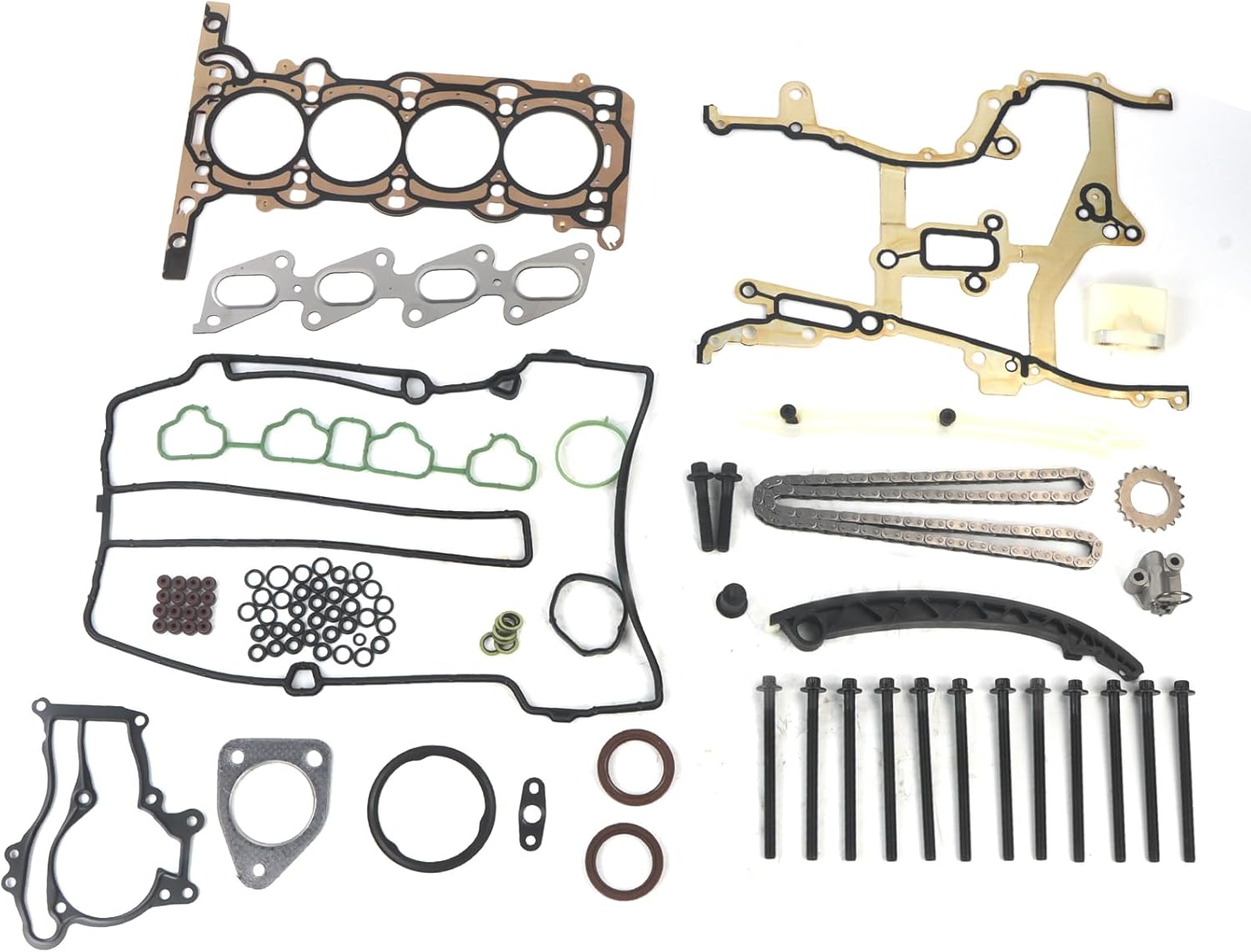 Cylinder Head Gasket Bolts Set And Timing Chain Kit Fits for 2013-2016 Encore 1.4L, for 2011-2015 Cruze 1.4L,for 2013-2016 Sonic/Trax 1.4L Turbo DOHC 16-Valve Engine Head Gasket Kit