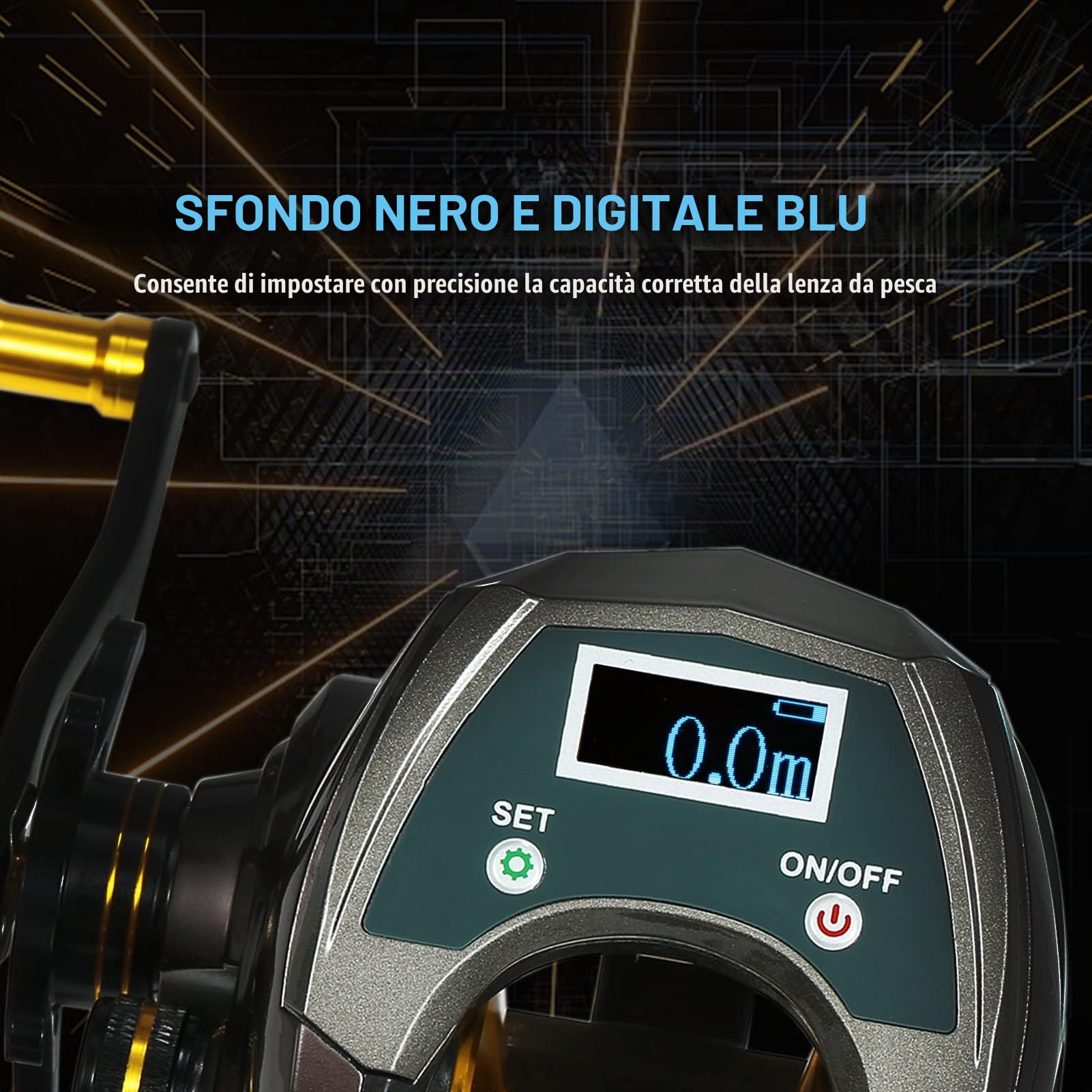 Mulinello da Pesca Elettrico Ricaricabile in Fibra di Carbonio USB 9+1BB Con Display Ad Alta Velocità 6.4:1 Sistema Frenante Magnetico