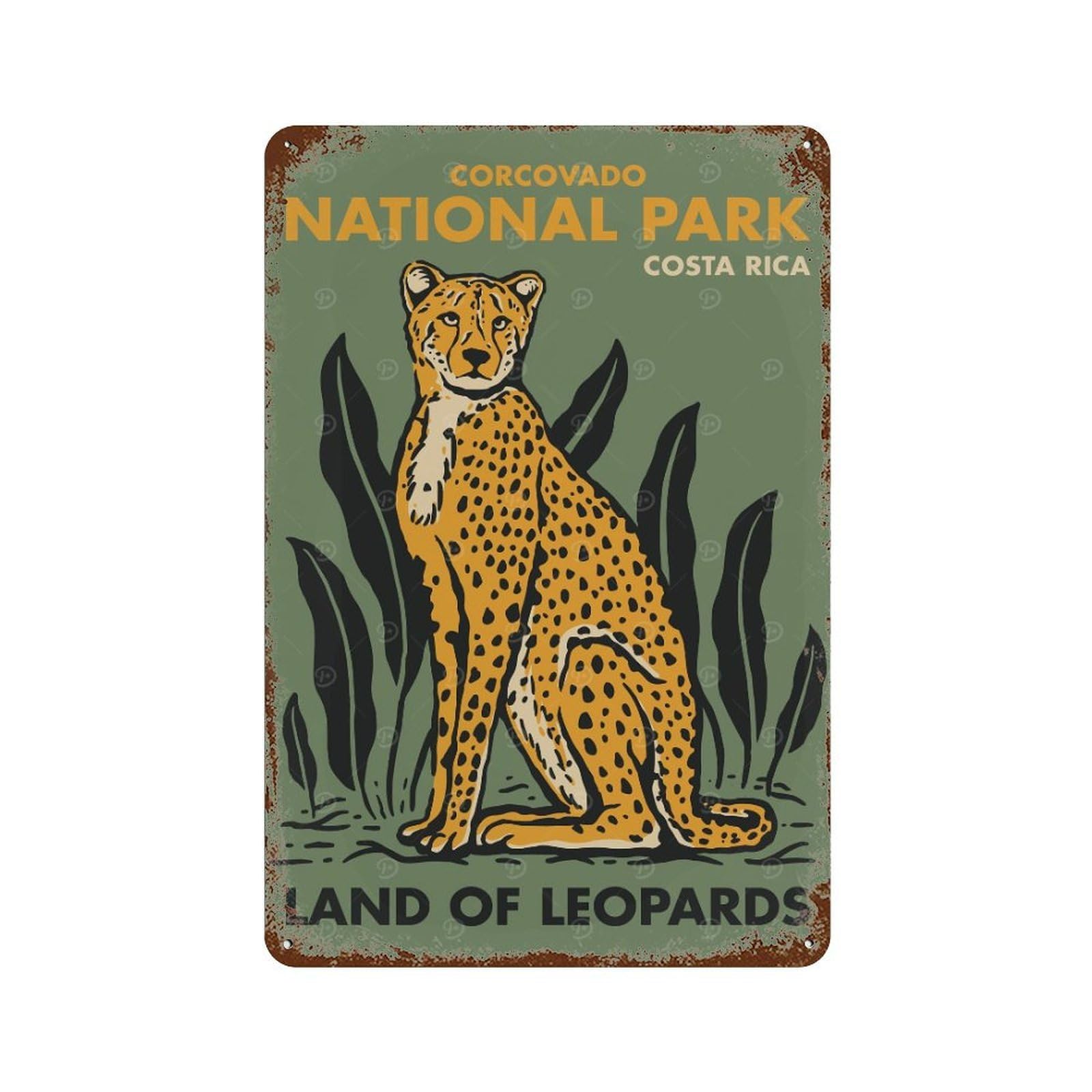 Vintage Rust Metal Sign Land of Leopards 11.8"x7.9", Novelty Wall Decor for Office, Studio And Wall Decor
