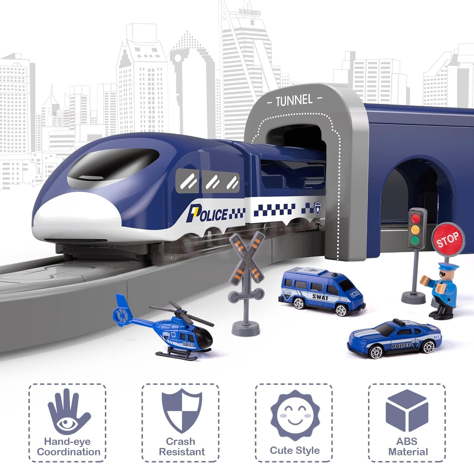 Wdmiya Treno Elettrico per Bambini 3 4 5 6 7 8 Anni, 66 Pezzi Pista per Auto Flessibile con Veicoli da Costruzione, Gioco su Pista, Giocattolo Educativo Natale Regalo Bambino