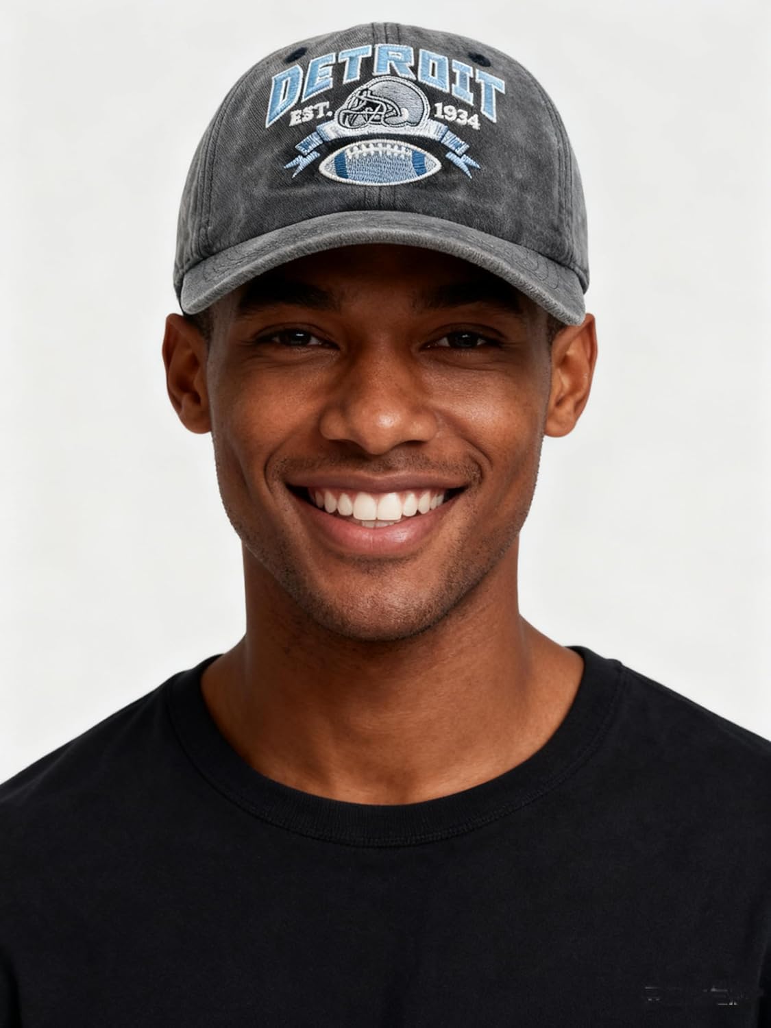 Embroidered City Football Hat Vintage Washed Cotton Denim Hat Adjustable Baseball Cap for Men Women - Image 2