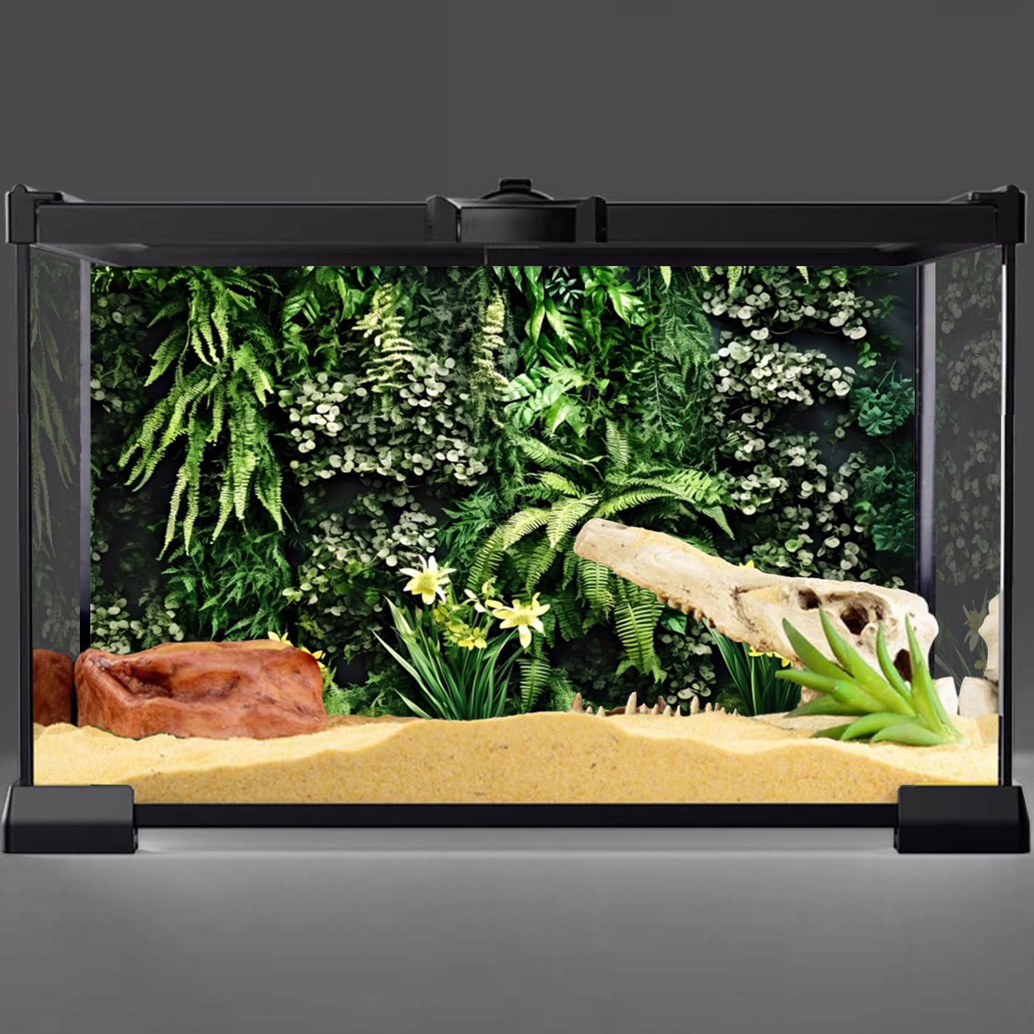MIRRORANG 76x30cm Tropical Plants Fish Tank Background Tropical Green Leaves Flowers Terrarium Background Rainforest Reptile Habitat Background - Image 2
