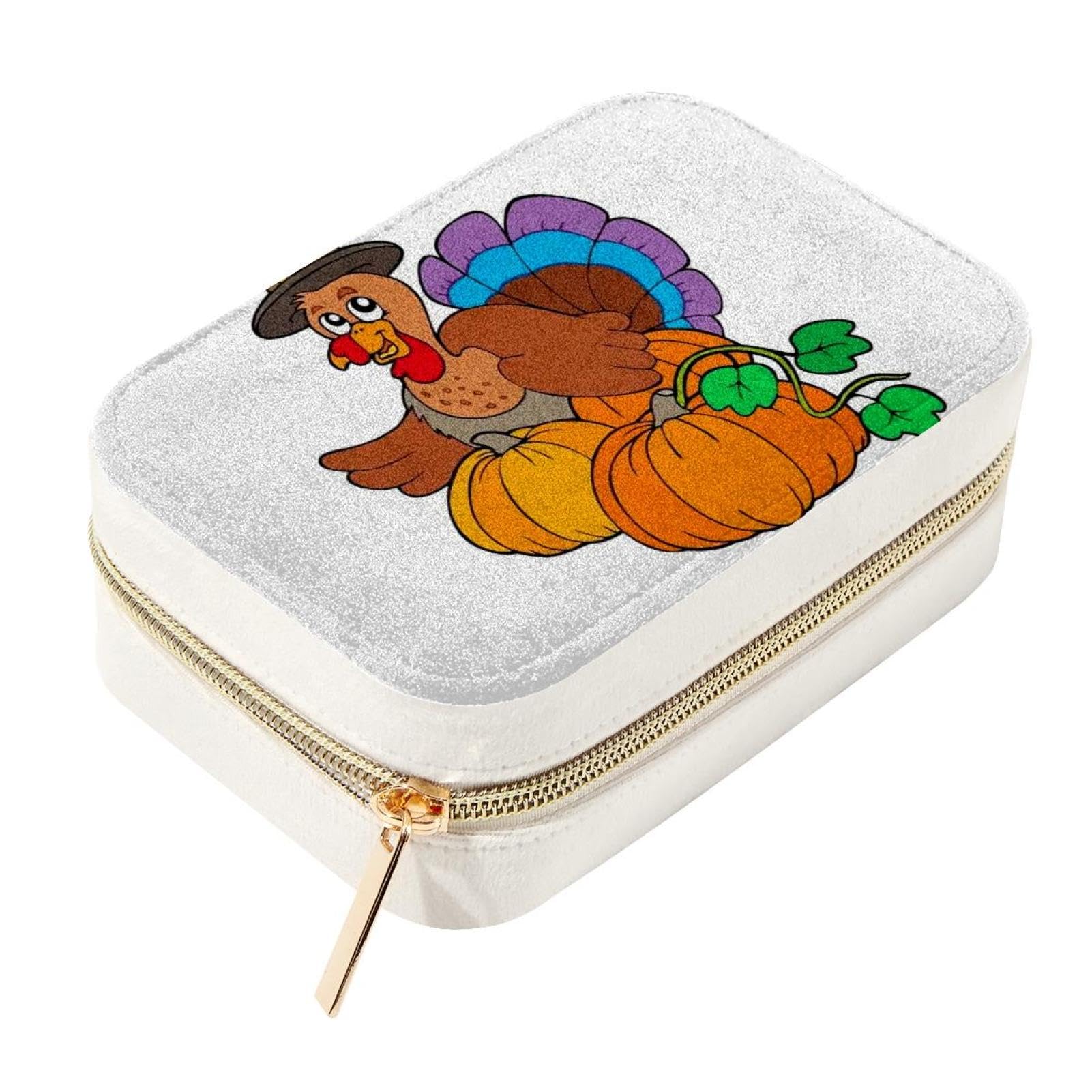 Boîte de rangement de bijoux en velours Happy Thanksgiving compacte avec fermeture éclair
