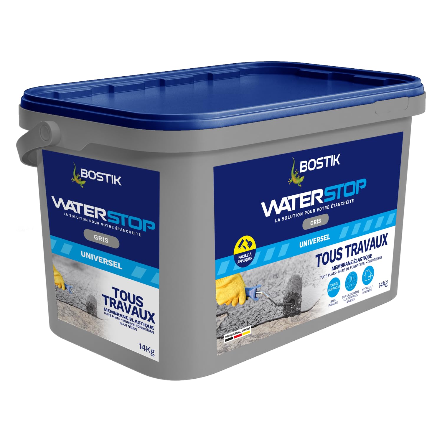 Bostik Waterstop Gris 14 kg – Membrane d'Étanchéité Toiture, Gouttières & Murs – Répare Fuites, Infiltrations & Fissures – Résistant UV & Intempéries