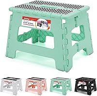 Vista 33 de ACSTEP Taburete plegable de 9 pulgadas, capacidad de 300 libras, taburete antideslizante con asa, taburetes plegables de plástico para niños, Negro