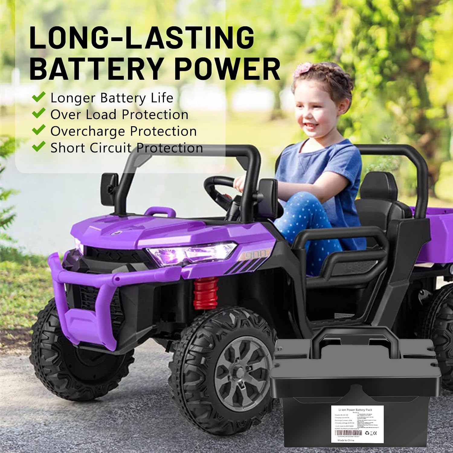 24V8Ah Lithium Battery for Ride On Toys & Cars, Compatible with Dynacraft Realtree UTVs,24V Replacement Battery for Power Wheels with Long-Lasting Power and Light（24V8AH）