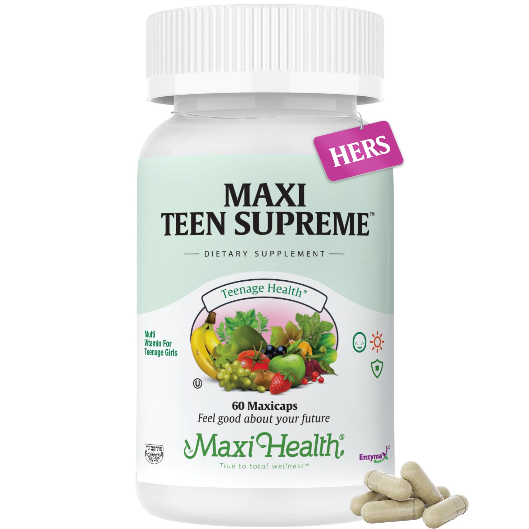 Maxi Health Teen Multivitamin – Natural Vitamins for Teenage Boys Ages 12-17 – Enhances Development and Immune Health - Best Kosher Supplement for Teenagers – 60 Count (120, Girls)