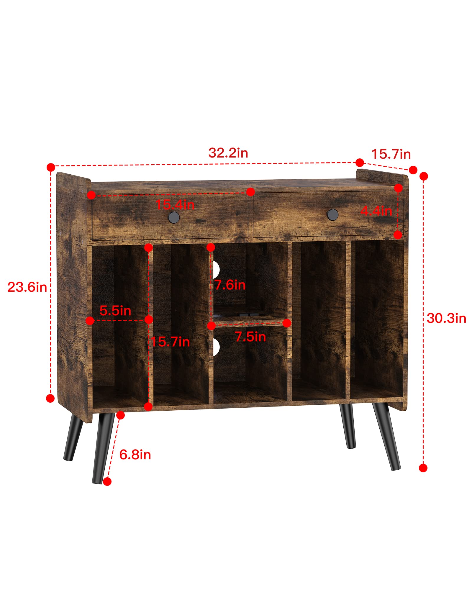 Large Record Player Stand, Vintage Modern Vinyl Record Storage Cabinet with Power Outlet Holds Up to 200 Albums, Turntable Stand Table Display Shelf with Wood Legs for Living Room Bedroom Office