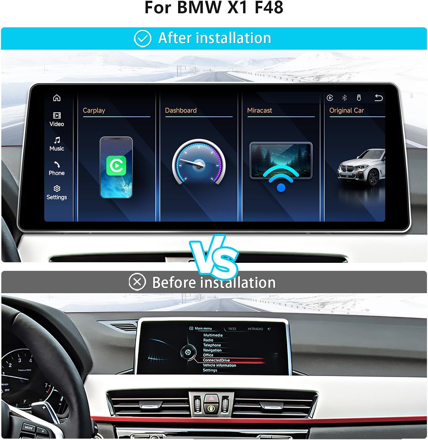 12.8" QLED Touchscreen Upgrade Specifically for BMW X1 F48 2016-2017 NBT, Wireless CarPlay & Android Auto, 2400x900 HD, Zinc Alloy Frame, Fast Stable Linux, Car Stereo Replacement