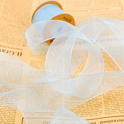 WELTOKE Cinta ancha de organza transparente, 1.5 x 10 yardas, cinta de envoltura de regalo de doble cara para bodas, manualidades, manualidades de