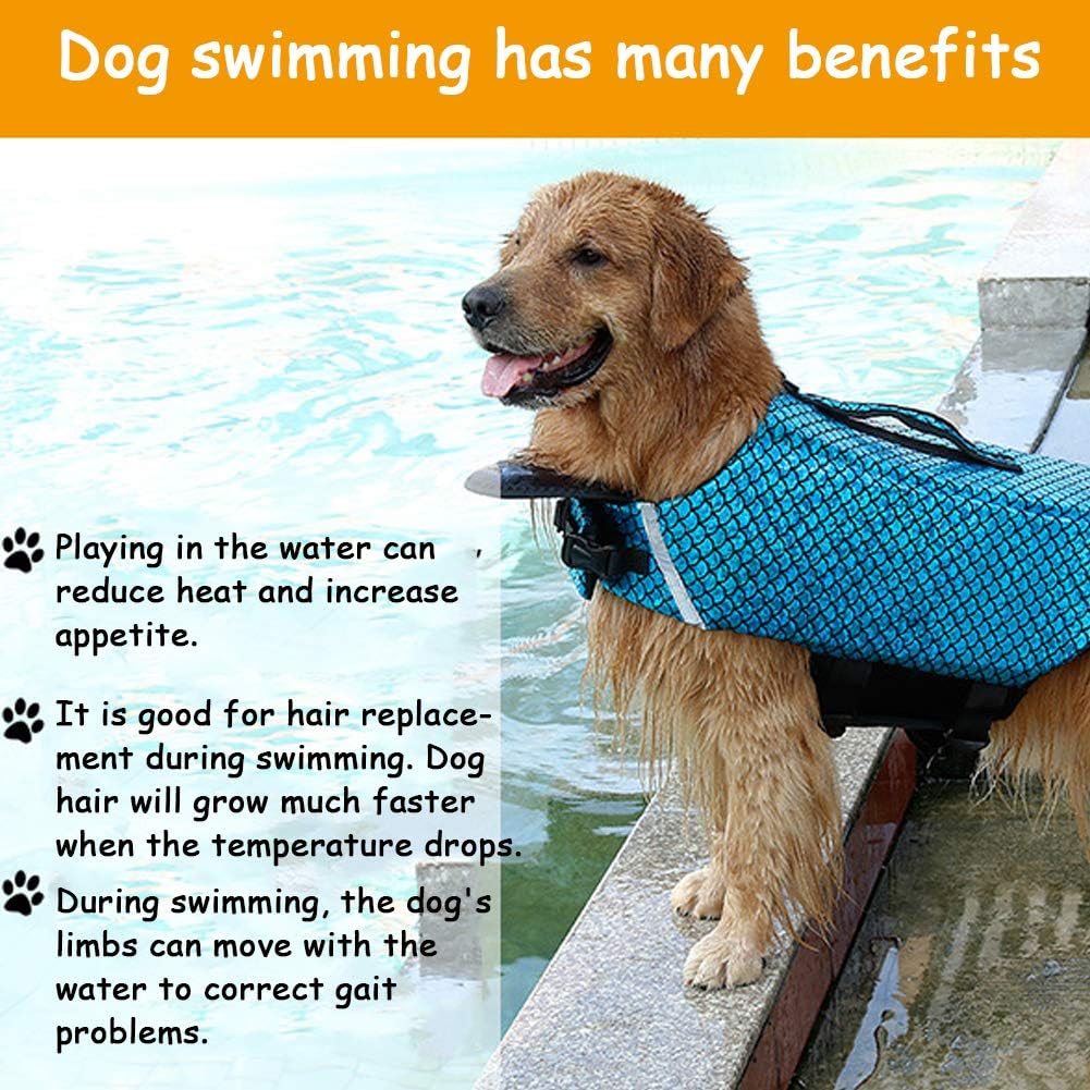 Dog Life Jacket Pet Floatation Reflective Vest Dog Lifesaver Dog Life Preserver for Doggie Swimming Mermaid Safety Device with Rescue Handle and Adjustable Belt for Swimming Boating & Canoeing