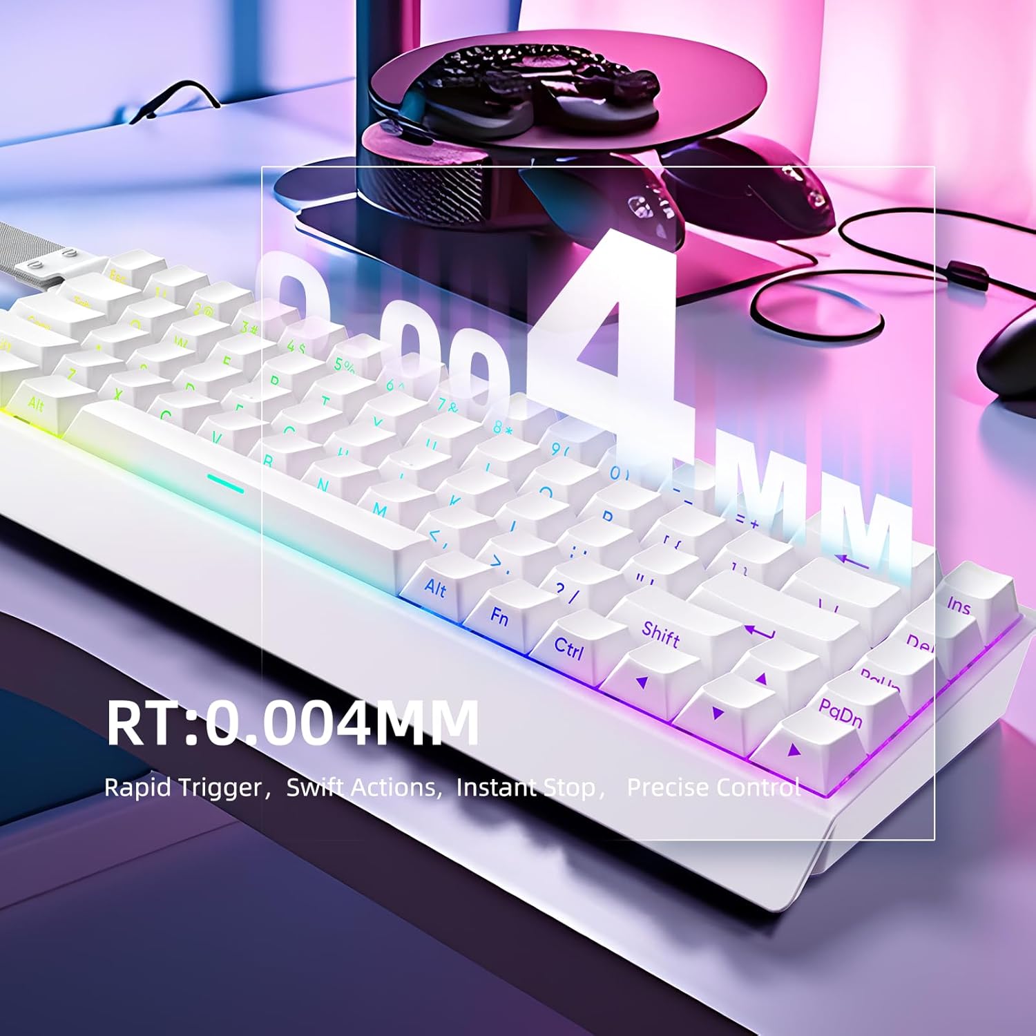 Mer68 LITE Wired 68 Keys, Magnetic Switch Mechanical Keyboard, 8KHZ Polling Rate/Latency As 0.125MS/64KHZ All Keys Scan Rate/ARGB, Hot Swappable Gaming Keyboard(White)