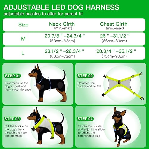 Miniatura 2 de ChalkLit Arnés para perro con luz, arnés LED reflectante que brilla en la oscuridad para caminar por la noche, chaleco de seguridad para perro