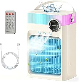 Ar-Condicionado Portátil, Mini Aparelho de Refrigeração para Quarto, Pequeno Climatizador de Ar de 1200ml com Controle Remoto, 3 Níveis de Névoa e 3 Velocidades(Branco Marfim)