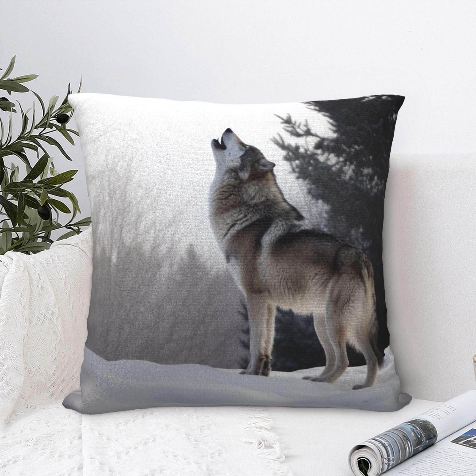 FodPand Luxury Velvet Throw Pillow Covers 24"x24" Super Soft Decorative Pillow Cases - Howling Wolf Pillowcases Modern Lumbar Cushion Cases for Couch Sofa Bed Pillow Shams