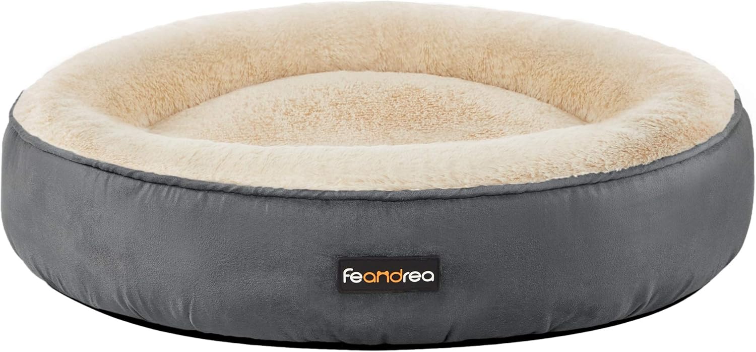 FEANDREA Cuccia per Cani, a Forma di Ciambella, 70 cm, Grigio Scuro PGW070G02