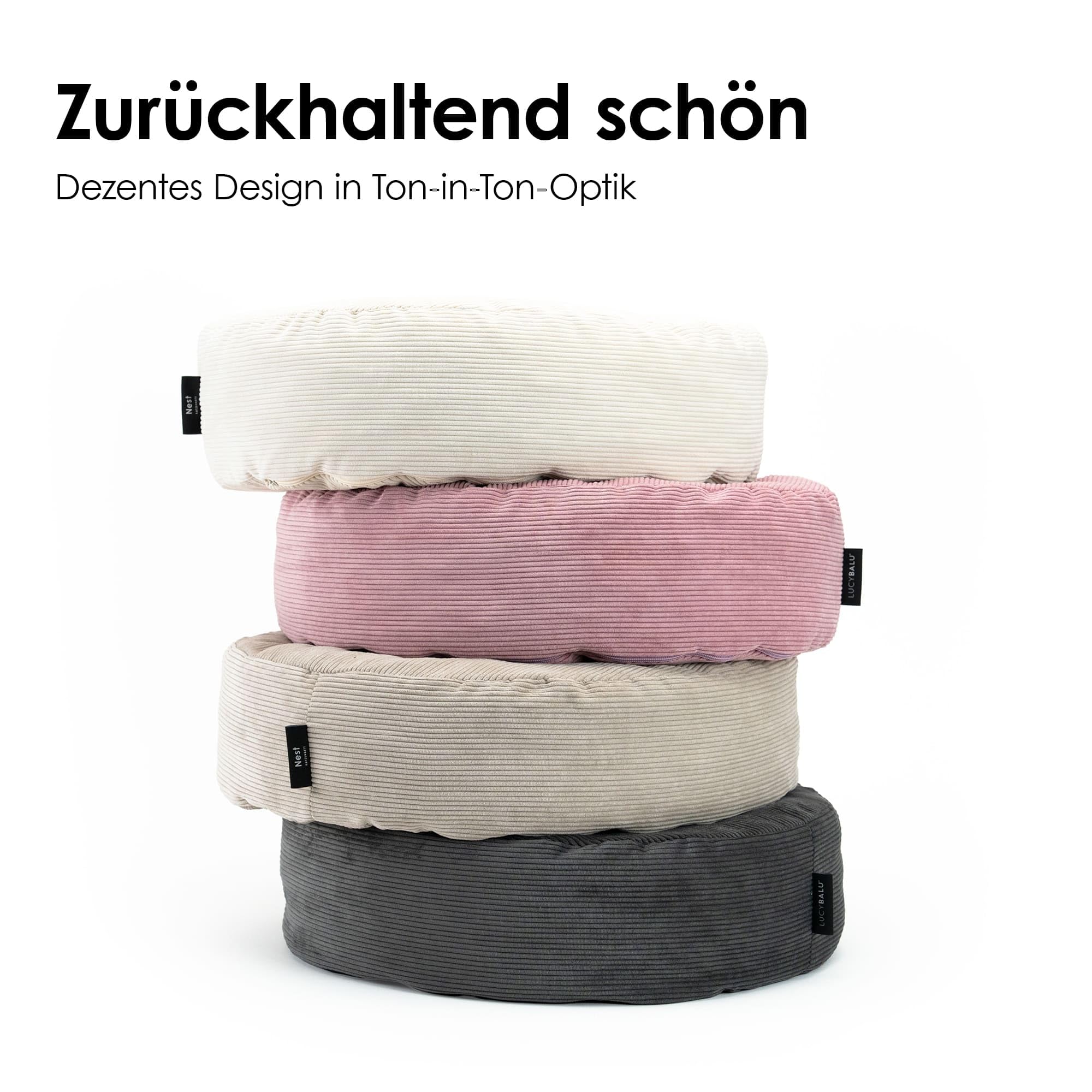 LucyBalu® Nest Katzenbett rund aus Cord I kompakter Schlafplatz zum Einkuscheln I waschbar mit abnehmbarem Bezug I Ø 55 cm für Kitten & kleinere Rassen I Sand