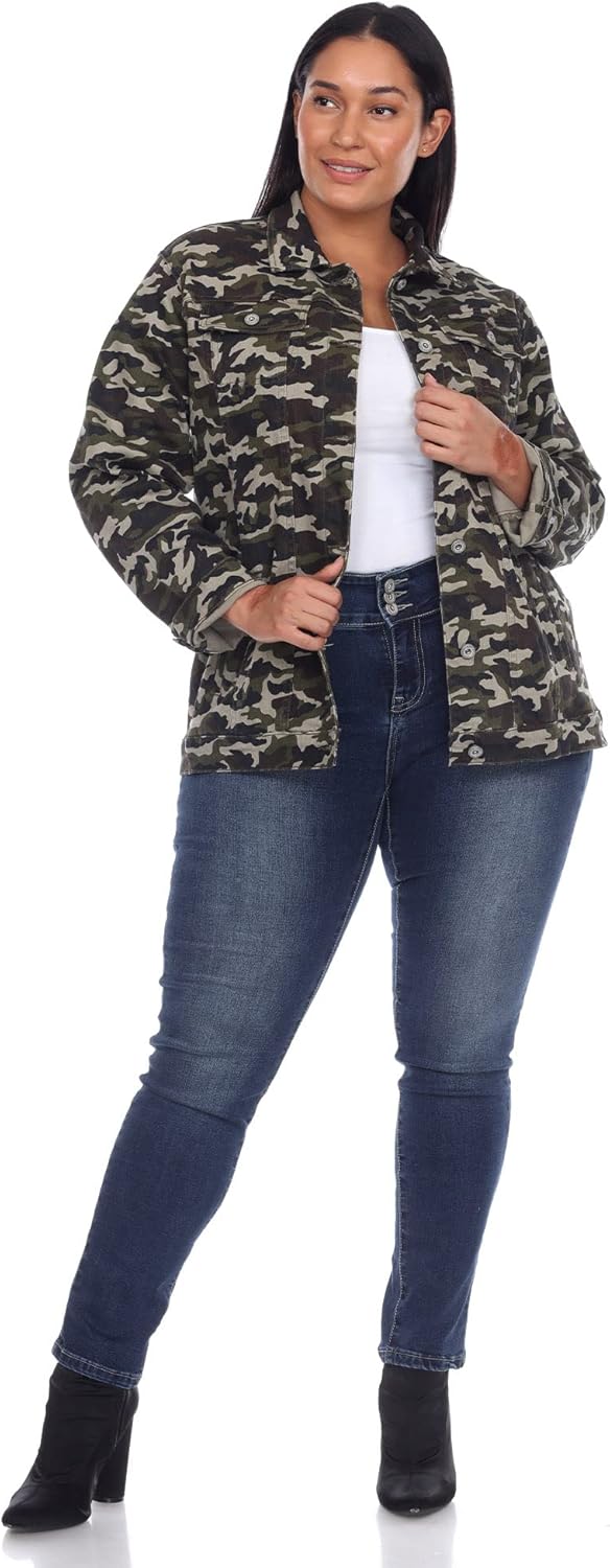 white mark Plus Size Women's Camo Denim Jacket