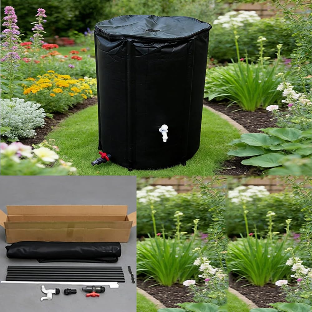 Depósito De Agua De Lluvia con Grifo, Barril Plegable Portátil para La Recogida De Agua De Lluvia, Sistema De Recogida De Agua con Kit De Filtro Y Rebosadero,Negro,100L/40x78cm