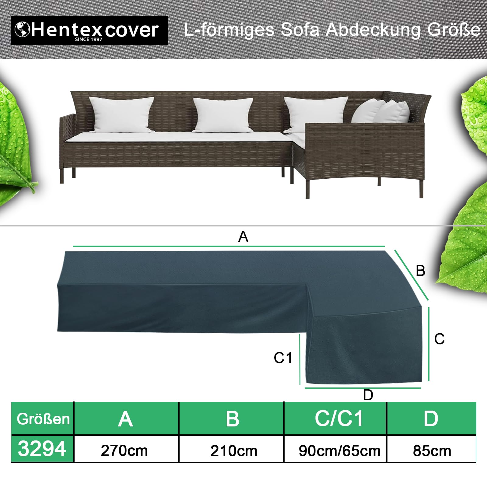 Loungemöbel Abdeckhaube für L-Form Sofas，Wasserdichtes Atmungsaktives TPU Gewebe Abdeckhaube für Gartenmöbel ，Wasserdicht Schutz vor Wind UV schützende (Grau (270 * 210 * 85W*90H/65H cm)