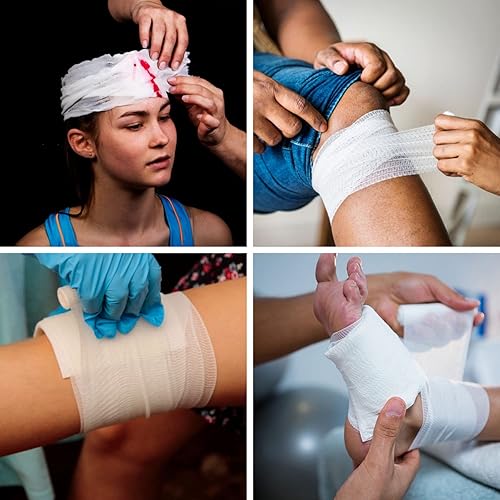 Vista 7 de D&H Medical Paquete de 48 rollos de gasa de 4 pulgadas x 4 yardas, envoltura de gasa médica para el cuidado de heridas, rollos de gasa de algodón