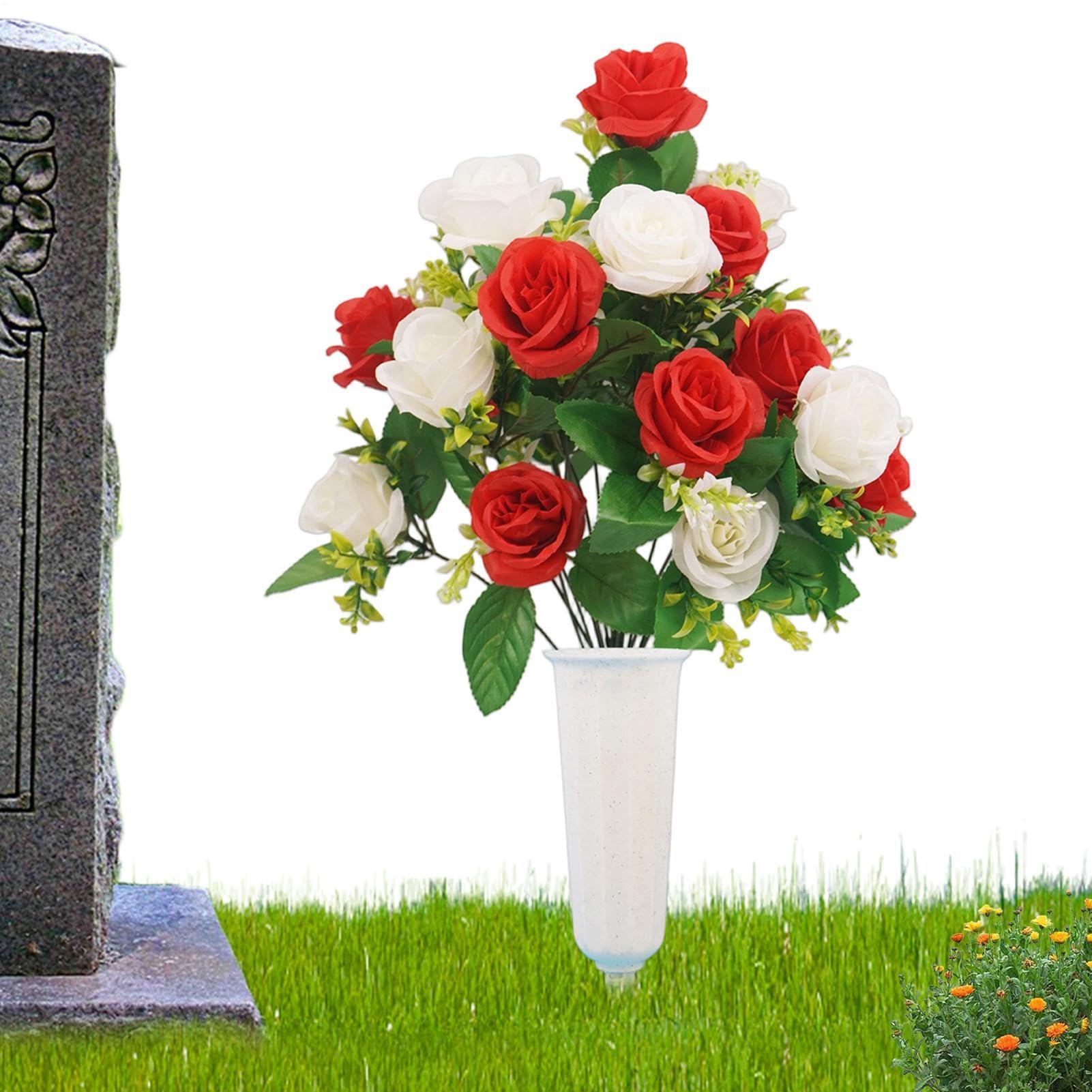 Fleurs artificielles de cimetière résistantes avec vase anti-vent