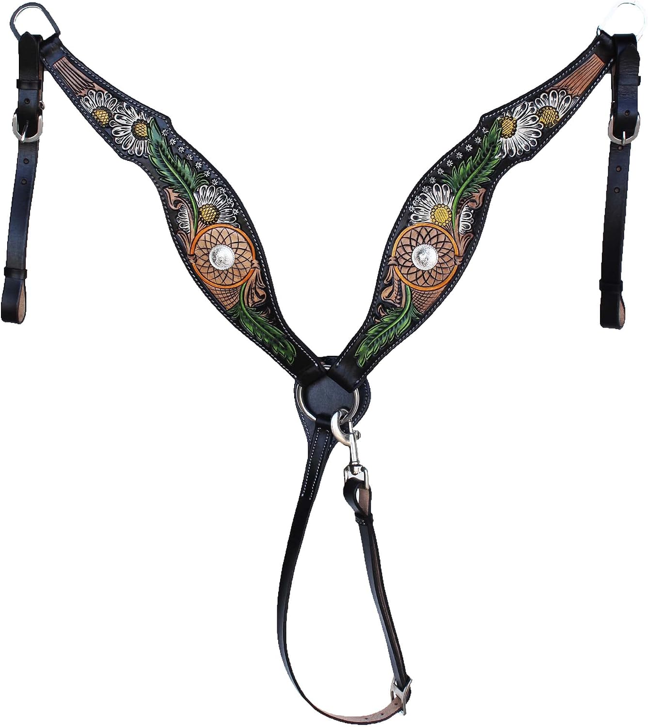 CHALLENGER Horse Western Dreamcatcher Daisy Tooled Headstall Bridle & Breast Collar Set 78FK10B