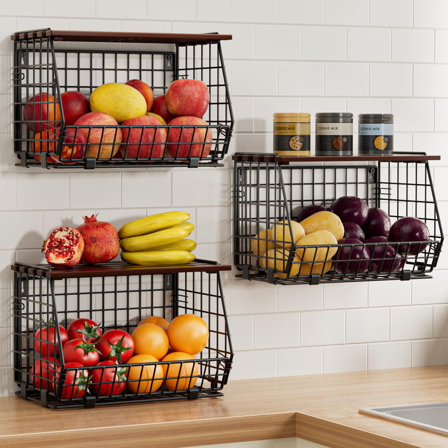 Photo 1 of GGIU Hanging Fruit Basket Set - 3 Pack, Brown
