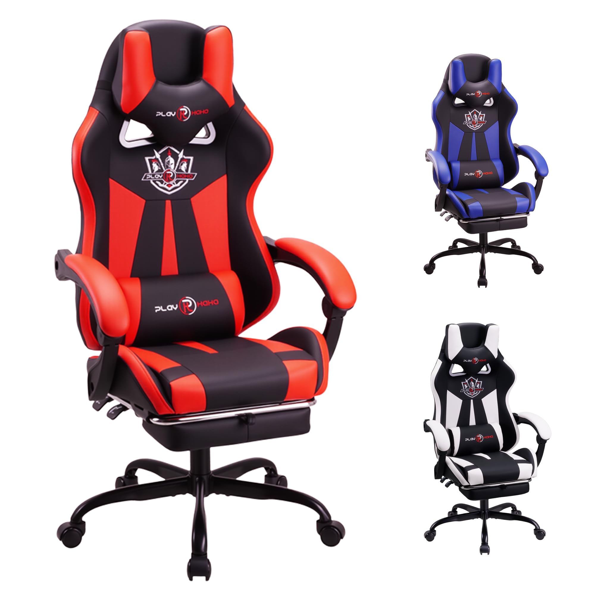 Play haha.Ergonomic reclining seat with footrest adjustable headrest and lumbar cushion high back support padded armrests PU leather finish for gaming home or office use