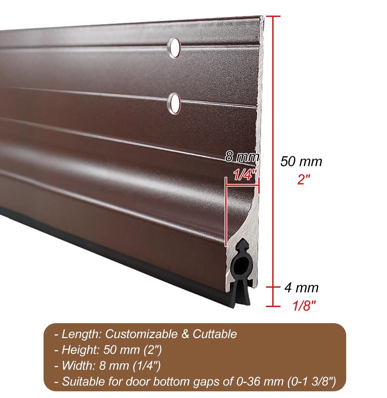 Paraspifferi Sottoporta Paraspifferi Insonorizzato in Lega di Alluminio per Porte | Guarnizione Inferiore Adesiva per Porte, Sotto La Porta(Brown,71cm(28"))