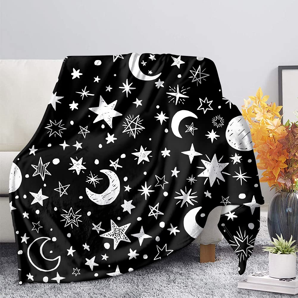 UOIMAG Soft Flannel Fleece Blankets Moon Stars Blanket for Kids Adults Pet Sofa Blankets Lightweight Bed Throws (140x180cm)