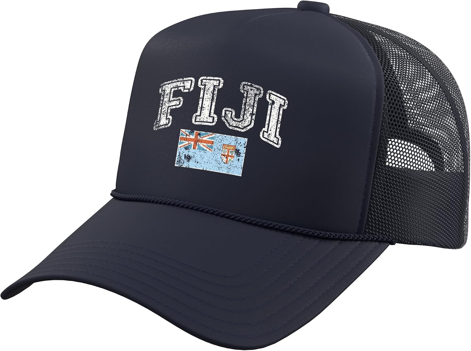 Vintage Retro Faded Fiji Flag Trucker Hat with Adjustable Mesh Back