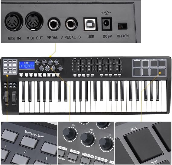 49 Portable 49-Key USB MIDI Keyboard Controller 8 RGB Colorful Backlit Trigger Pads With USB Electronic Keyboard