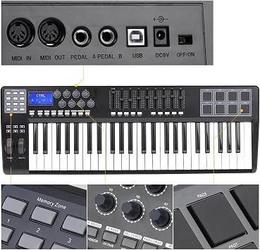 49 Portable 49-Key USB MIDI Keyboard Controller 8 RGB Colorful Backlit Trigger Pads With USB Electronic Keyboard