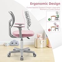 Vista 6 de POWERSTONE Silla de escritorio para niños, silla de computadora de malla ajustable con reposabrazos, cojín suave y silla de oficina giratoria de Rosa