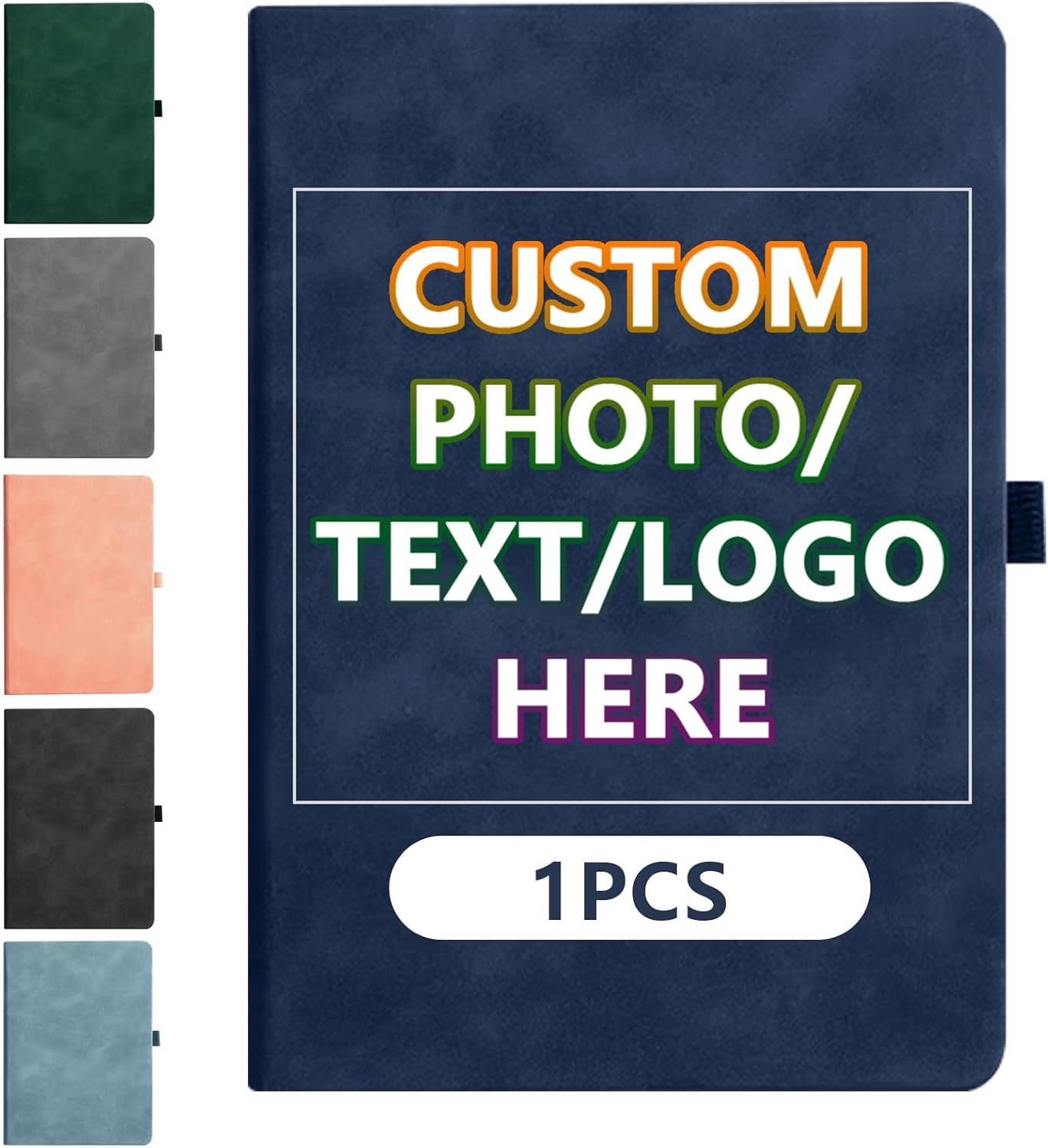 Personalized Notebook, Custom Journal Notebook for Christmas Gift PU Leather Notebook A5-192 Lined Pages 8.3 x 5.12 Inch, Pen Loop, Elastic Band (Black Hardcover,12 Pack)