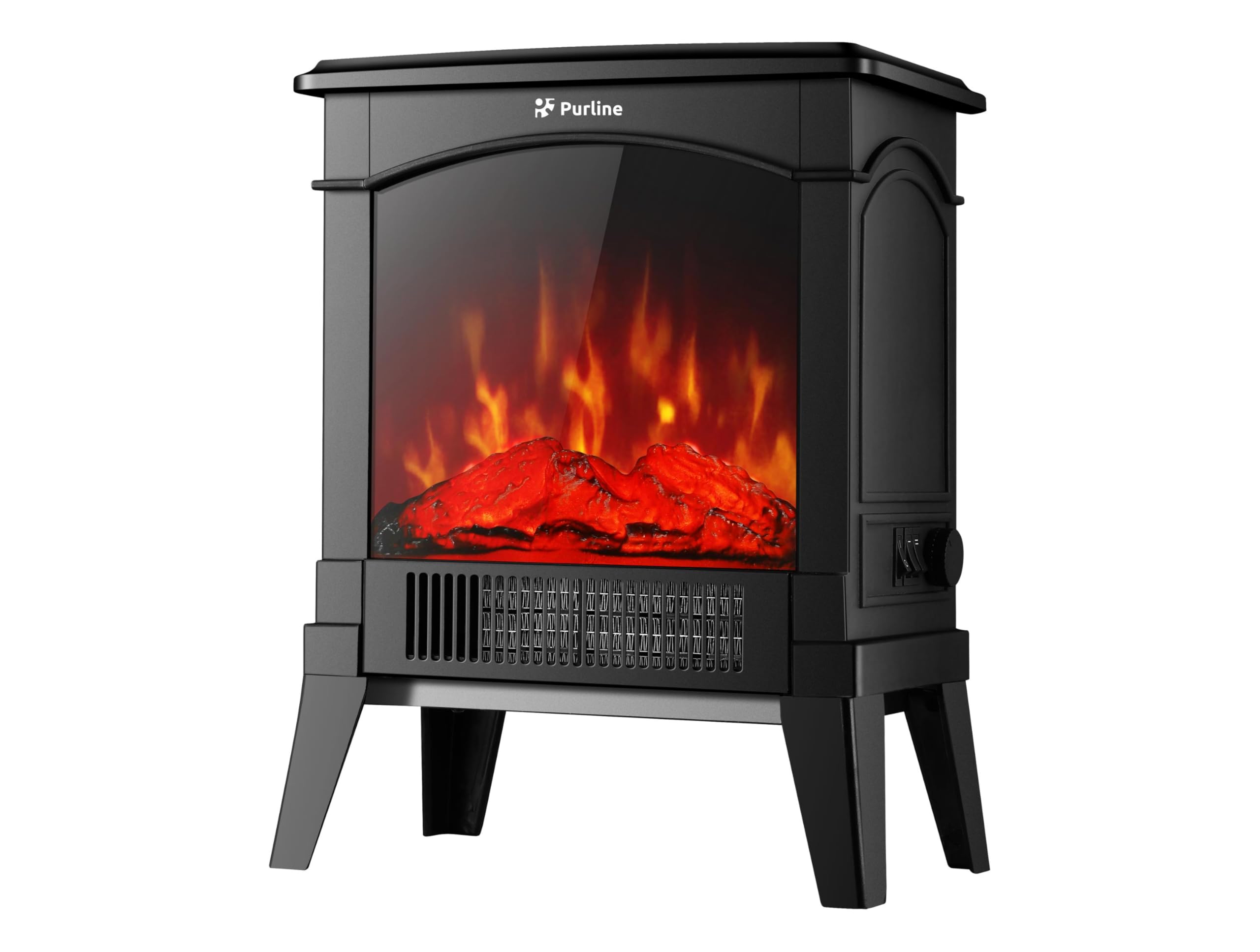 Purline | Chimenea Eléctrica de Suelo Compacta 1500W CHE-​100 - Chimenea Eléctrica Diseño Retro con Patas y Cristal Templado