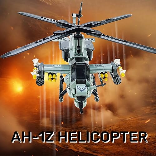 Miniatura 3 de Juegos de construcción de troncos para niños 8-12 597 piezas US AH-1Z helicóptero armado bloques de construcción juguetes para niños y adultos
