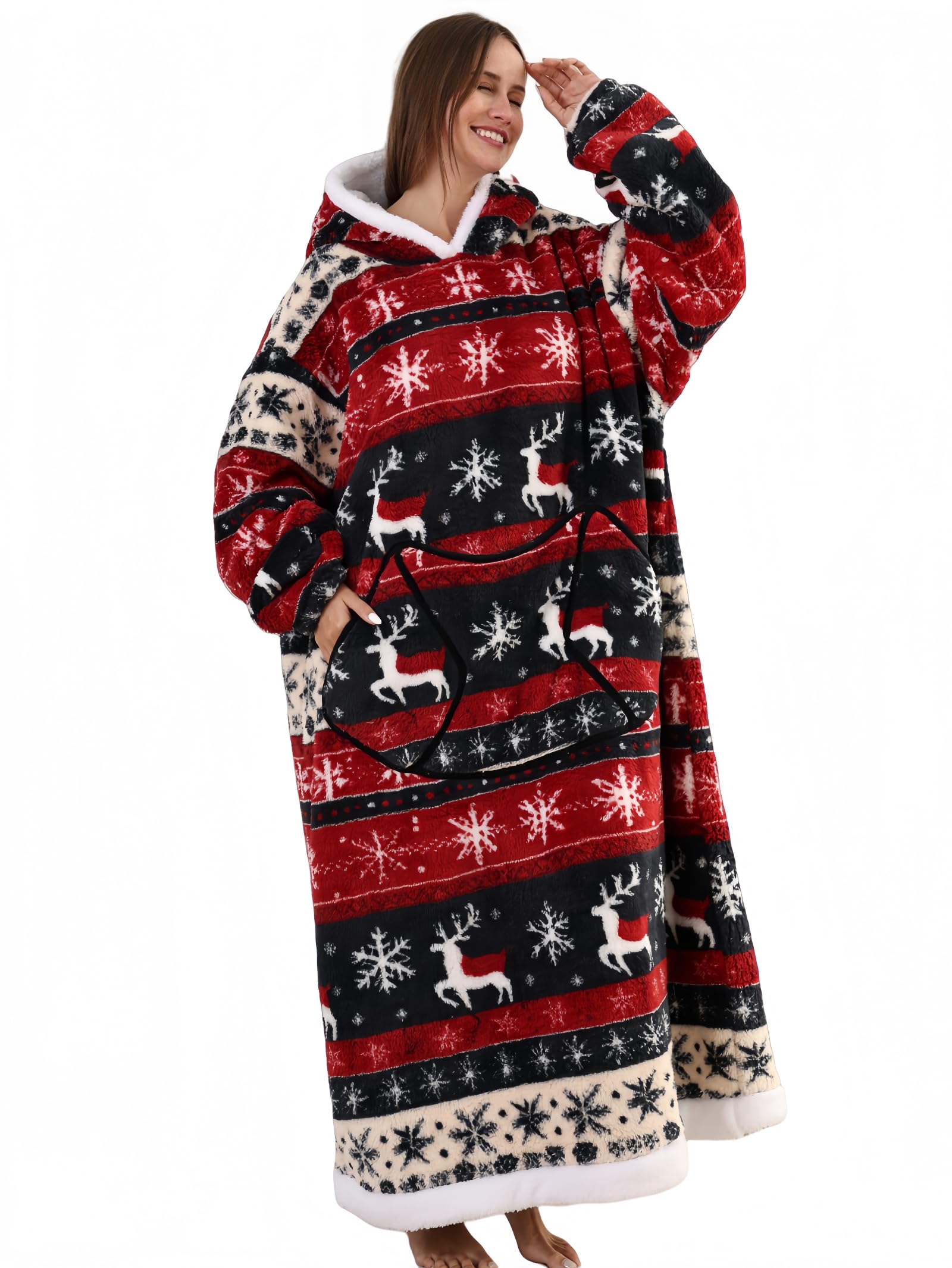 Pterygoid Extra Long Oversized Blanket Hoodie,Hooded Wearable Blanket with Sleeves for Women and Men,Soft Fleece Giant Sweatshirt with Pocket Gift for Adult Teenager - Image 4