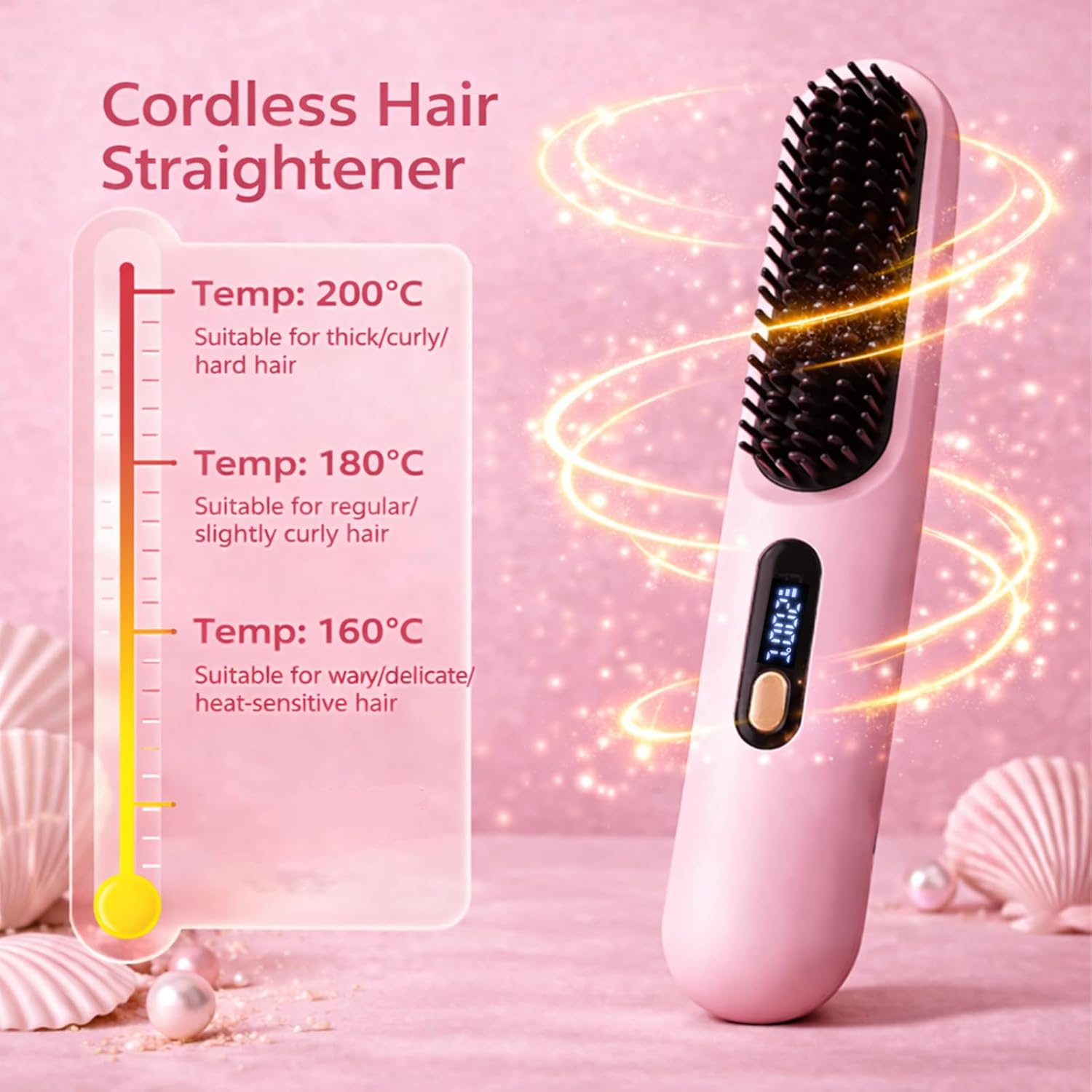 go brush pro for short hair, 2026 upgraded cordless straightening for home travel, hair straightener brush for women, portable electric hot comb with 1-min fast heat, 4000mah type-c rechargeable