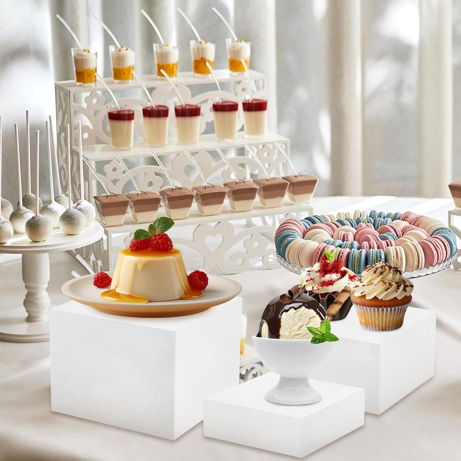 ULTECHNOVO 1set Cube Display Stands Elegant Buffet Risers for Dessert Tables Versatile Food Display for Cookies Figures Sturdy Construction for Parties and Catering Events