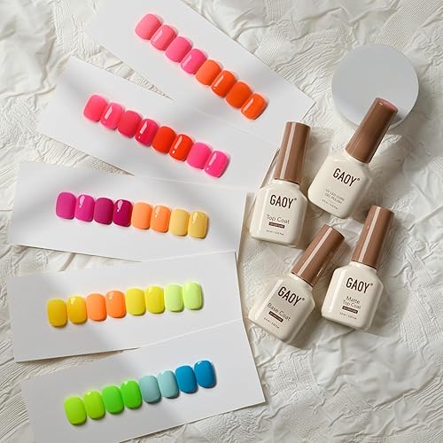 Miniatura 36 de GAOY Juego de 23 esmaltes de uñas de gel, colores otoñales, marrón, rojo, verde, purpurina, kit de uñas de gel de curado con luz UV, capa superior