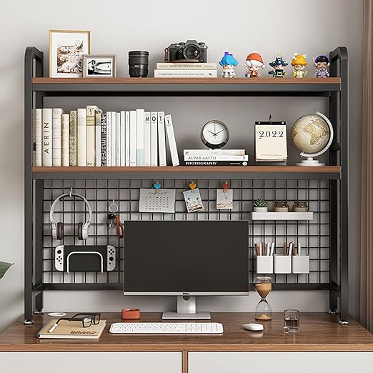 SUZEPER Adjustable Desk Hutch Dorm,Computer Desktop Bookshelf With Pegboard,Metal Storage Display Rack Desk Organizer For Home Office(31.5" Wx11.8 Dx32.2, White 1 Tier - View #11