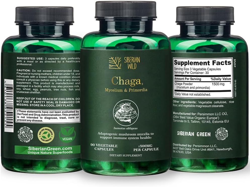 White Chaga Mycelium Primordia Mushrooms Capsules – 1500mg 90 Capsules Natural and Pure Immune Support Dietary Supplement – Vegan Friendly Non-GMO Mushroom Antioxidants, Minerals