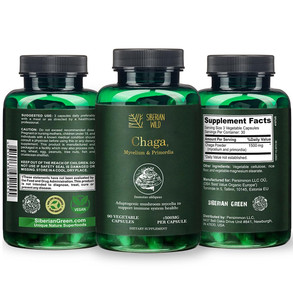 White Chaga Mycelium Primordia Mushrooms Capsules – 1500mg 90 Capsules Natural and Pure Immune Support Dietary Supplement – Vegan Friendly Non-GMO Mushroom Antioxidants, Minerals
